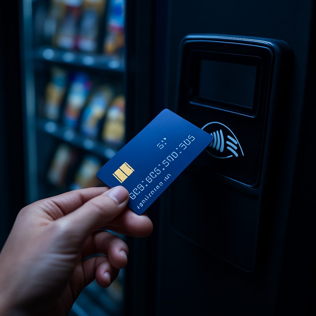 Vending route operator reviewing performance data