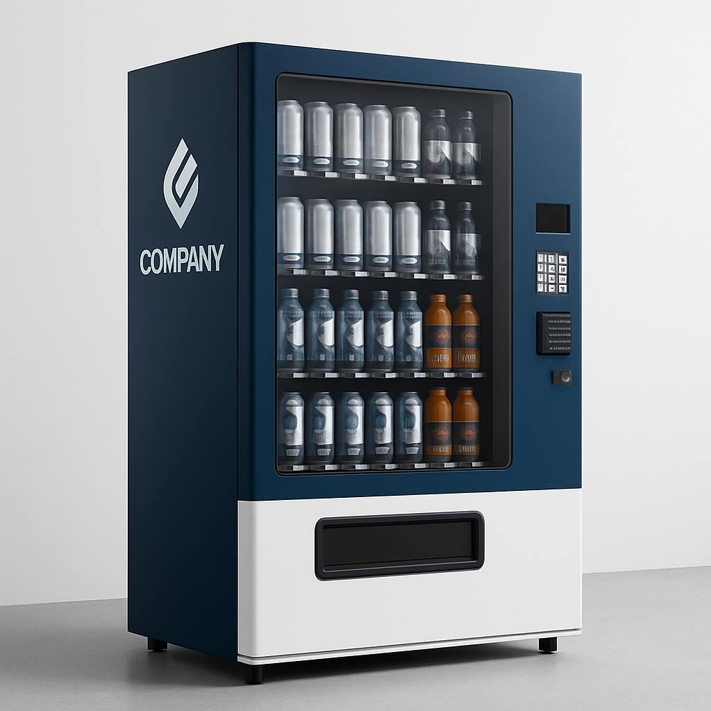 A custom branded vending machine with company colors